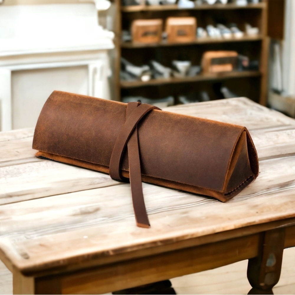 Leather Artist’s Pencil Case Carrying Pouch Case Make Up Bag